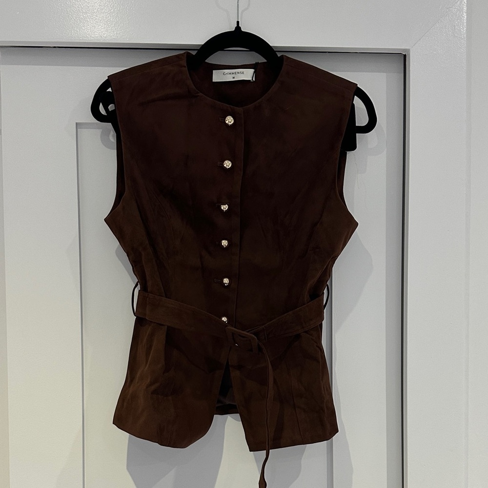 Chic Brown Sleeveless Vest with Belt